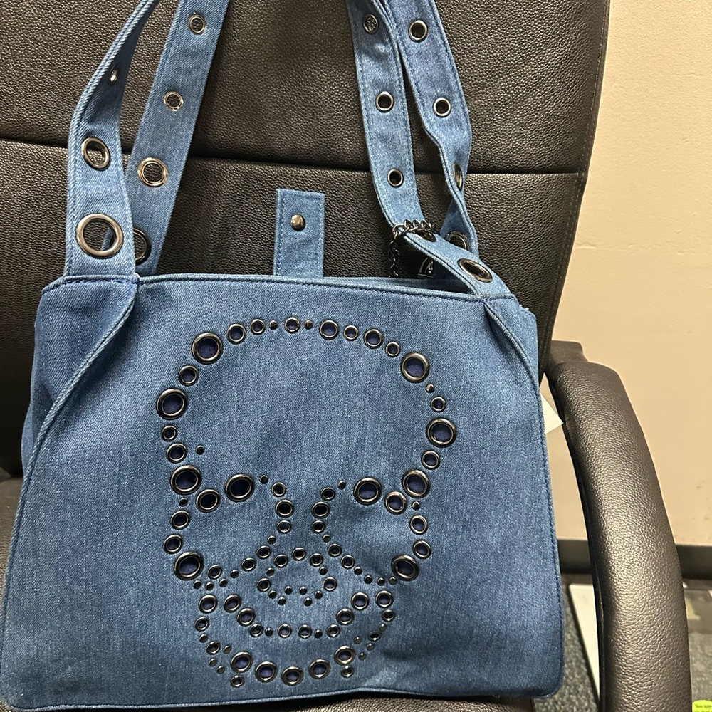 Betsey Johnson Blue Denim Tote with Skull Design